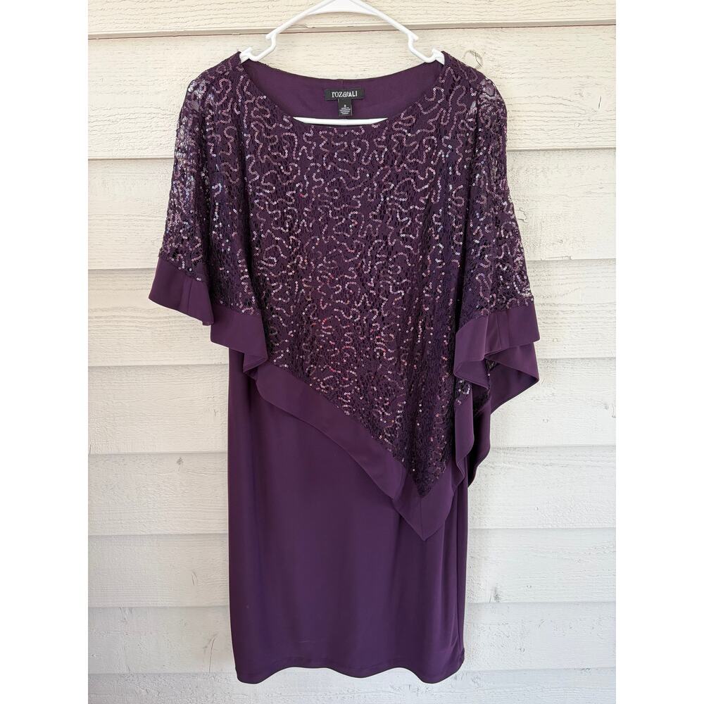 Roz & Ali Purple Sequin Dress Size 8 Elegant Cocktail Party Wedding Guest - Picture 2 of 9